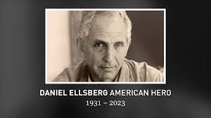 Portrait of Daniel Ellsberg, labeled as American hero (1931-2023).