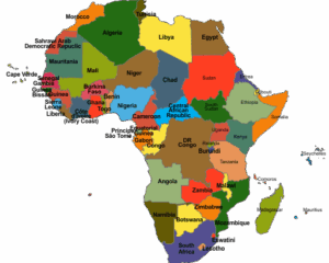 Colorful political map of African countries.